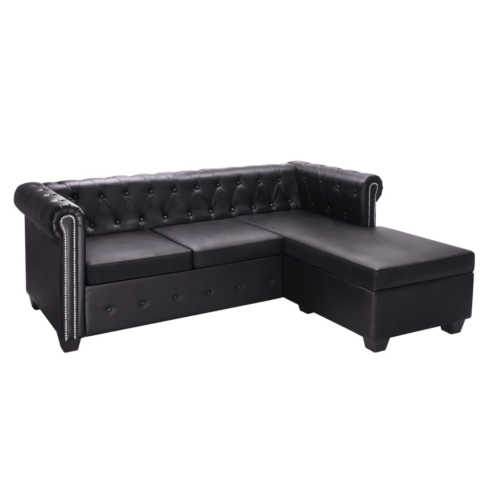  Canapé Chesterfield en forme de L cuir synthétique noir