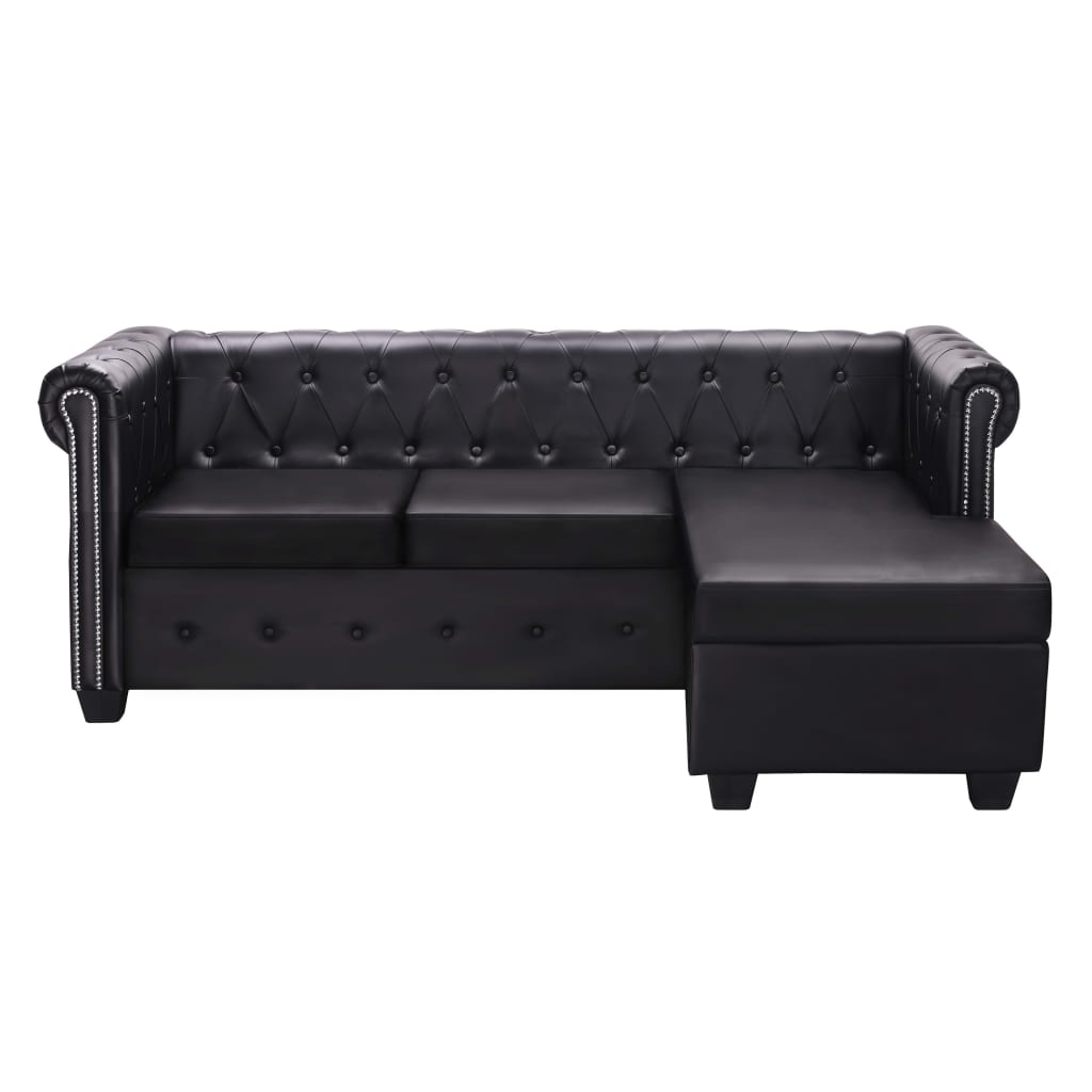  Canapé Chesterfield en forme de L cuir synthétique noir