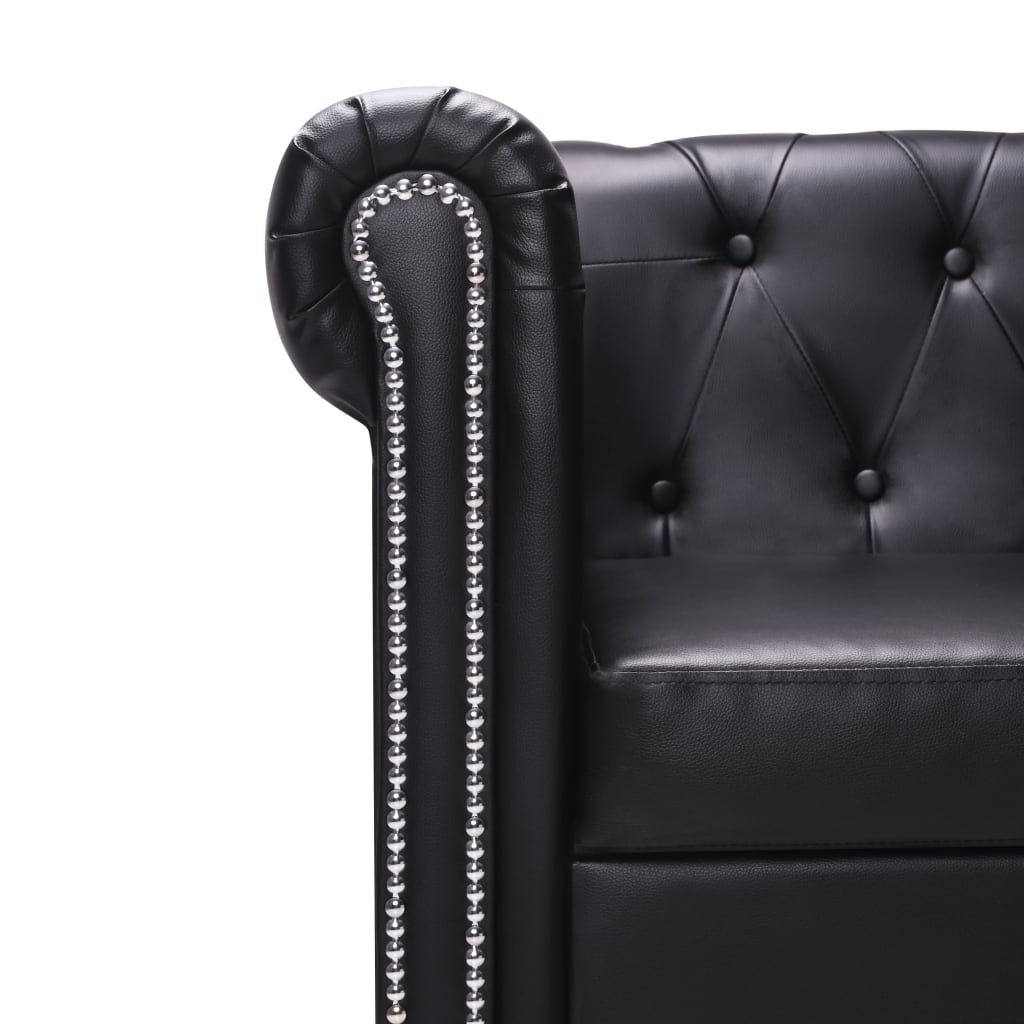  Canapé Chesterfield en forme de L cuir synthétique noir