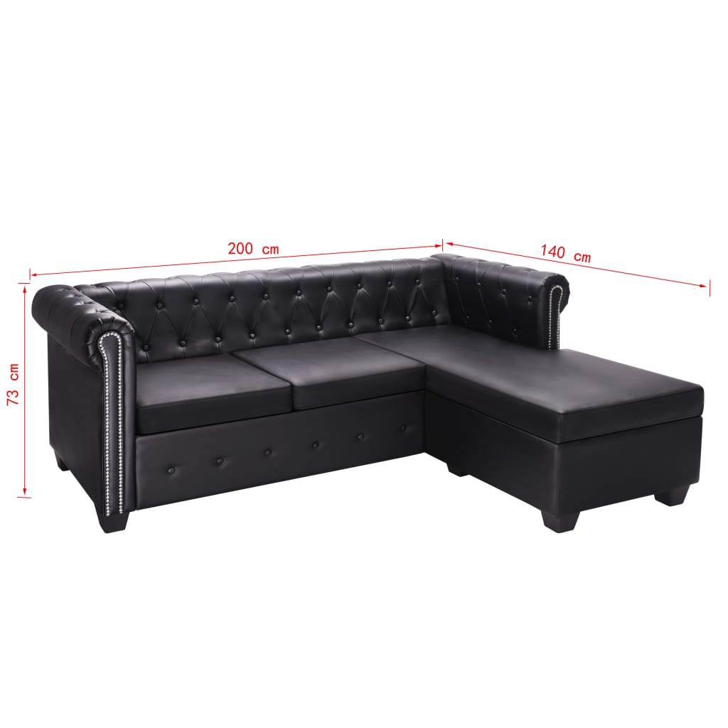  Canapé Chesterfield en forme de L cuir synthétique noir