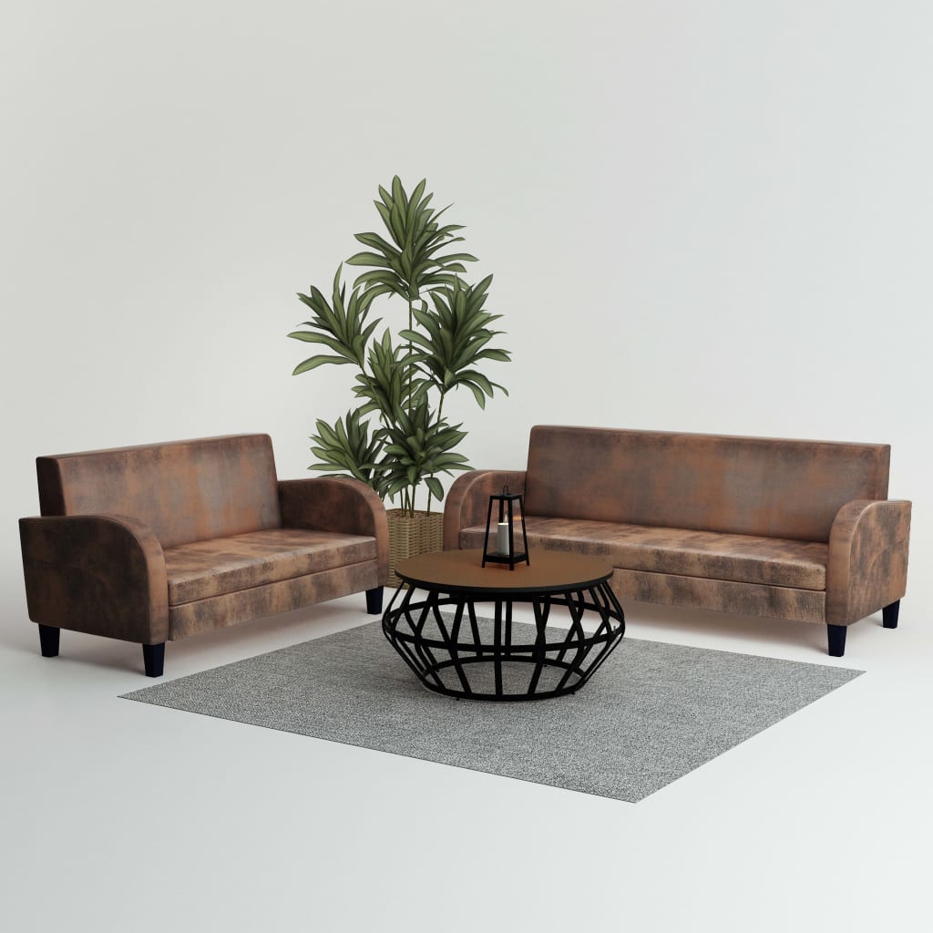  Ensemble de canapés 2 pcs Daim synthétique Marron