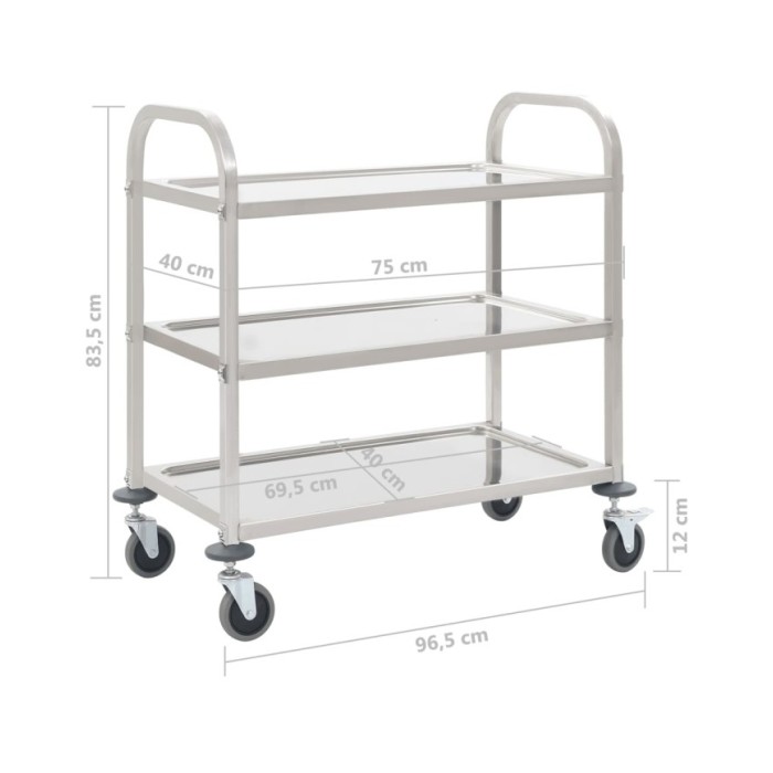 Chariot de cuisine à 3 niveaux 95x45x83,5 cm Acier inoxydable