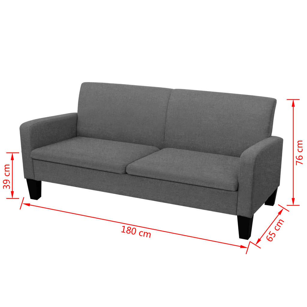  Canapé à 3 places 180 x 65 x 76 cm Gris foncé