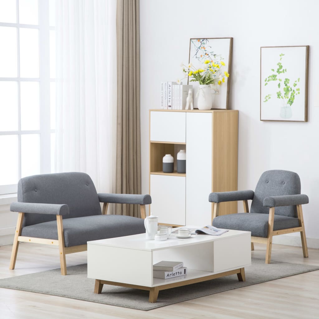  Ensemble de canapé pour 3 personnes 2 pcs Tissu Gris clair