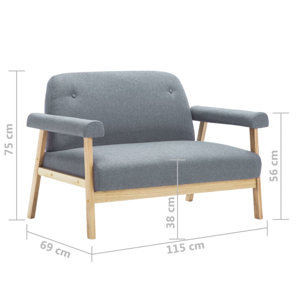  Ensemble de canapé pour 3 personnes 2 pcs Tissu Gris clair