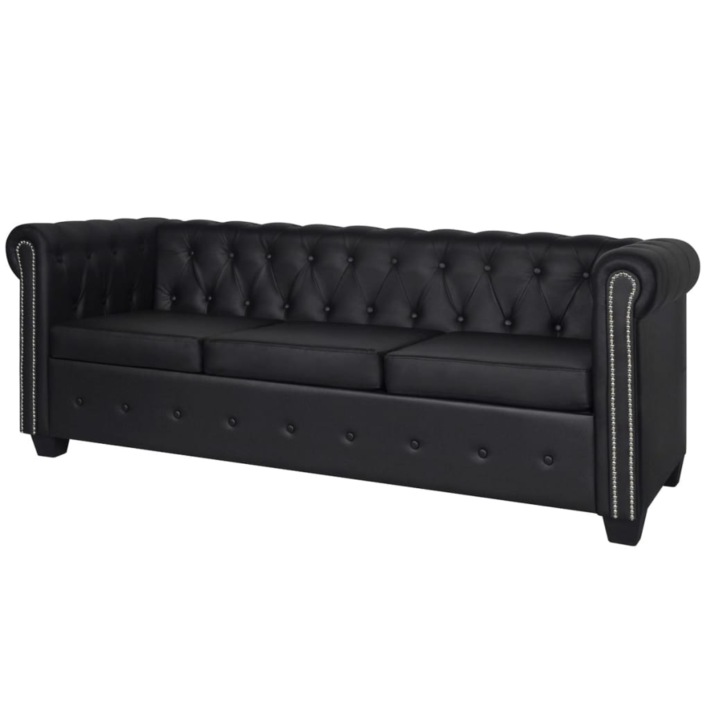  Canapé Chesterfield à 3 places cuir synthétique noir