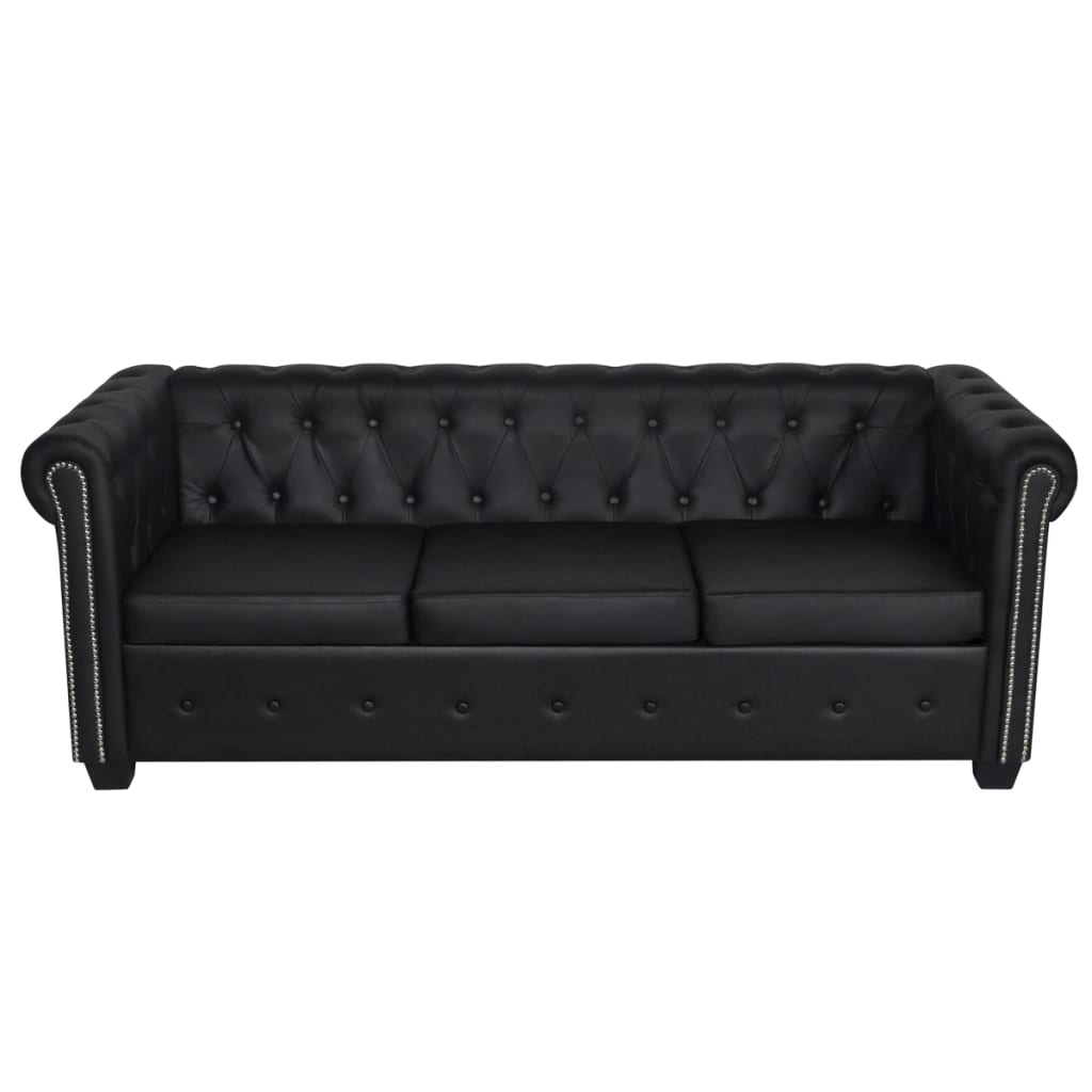  Canapé Chesterfield à 3 places cuir synthétique noir