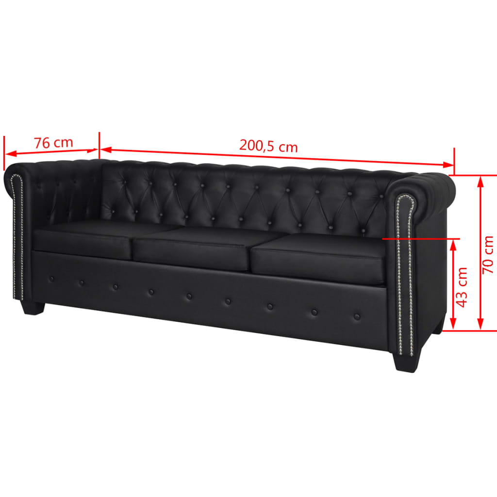  Canapé Chesterfield à 3 places cuir synthétique noir
