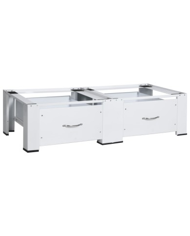 Socle double pour lave-linge et sèche-linge avec tiroirs Blanc