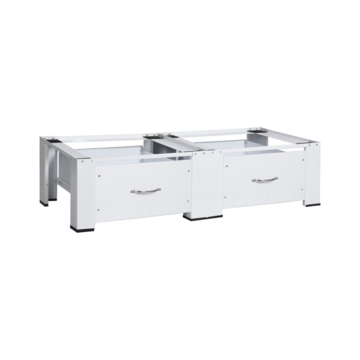 Socle double pour lave-linge et sèche-linge avec tiroirs Blanc