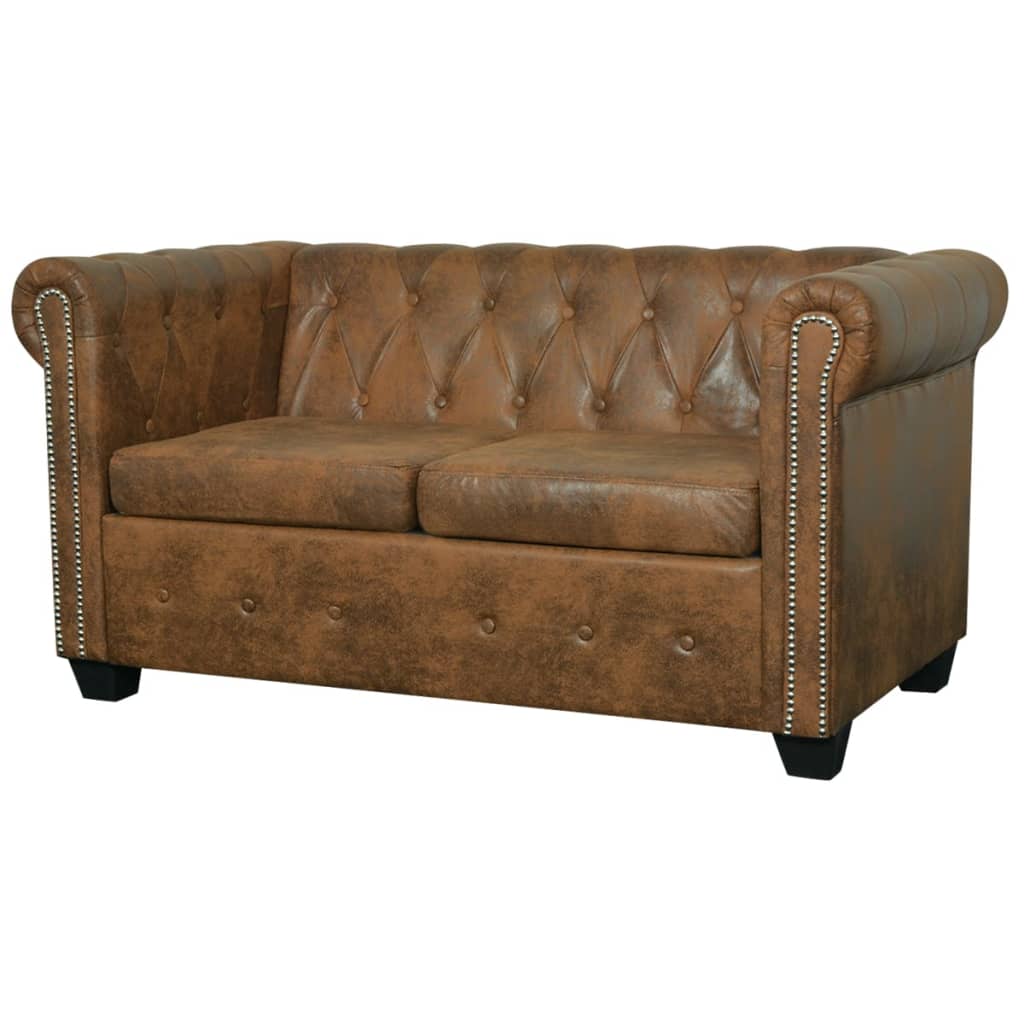  Canapé Chesterfield 2 places cuir artificiel marron