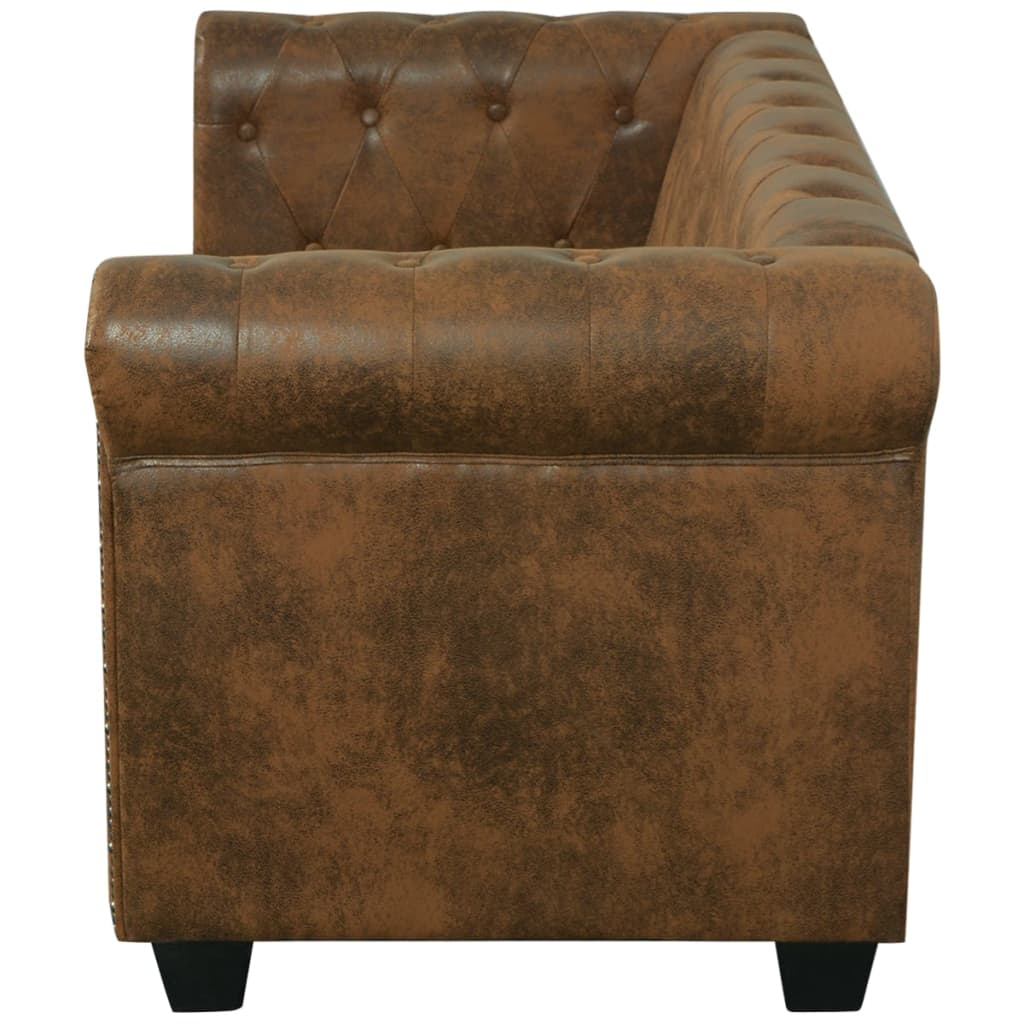 Canapé Chesterfield 2 places cuir artificiel marron