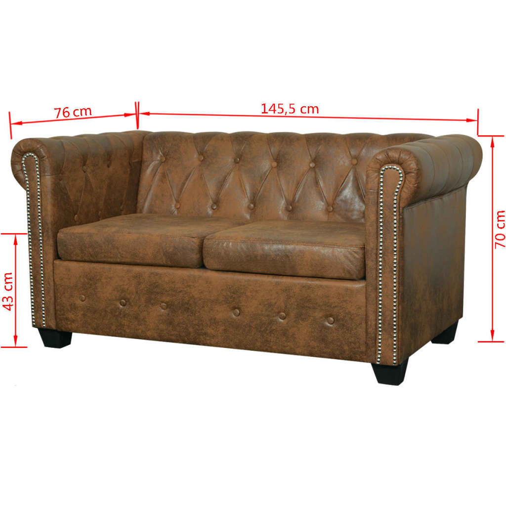  Canapé Chesterfield 2 places cuir artificiel marron