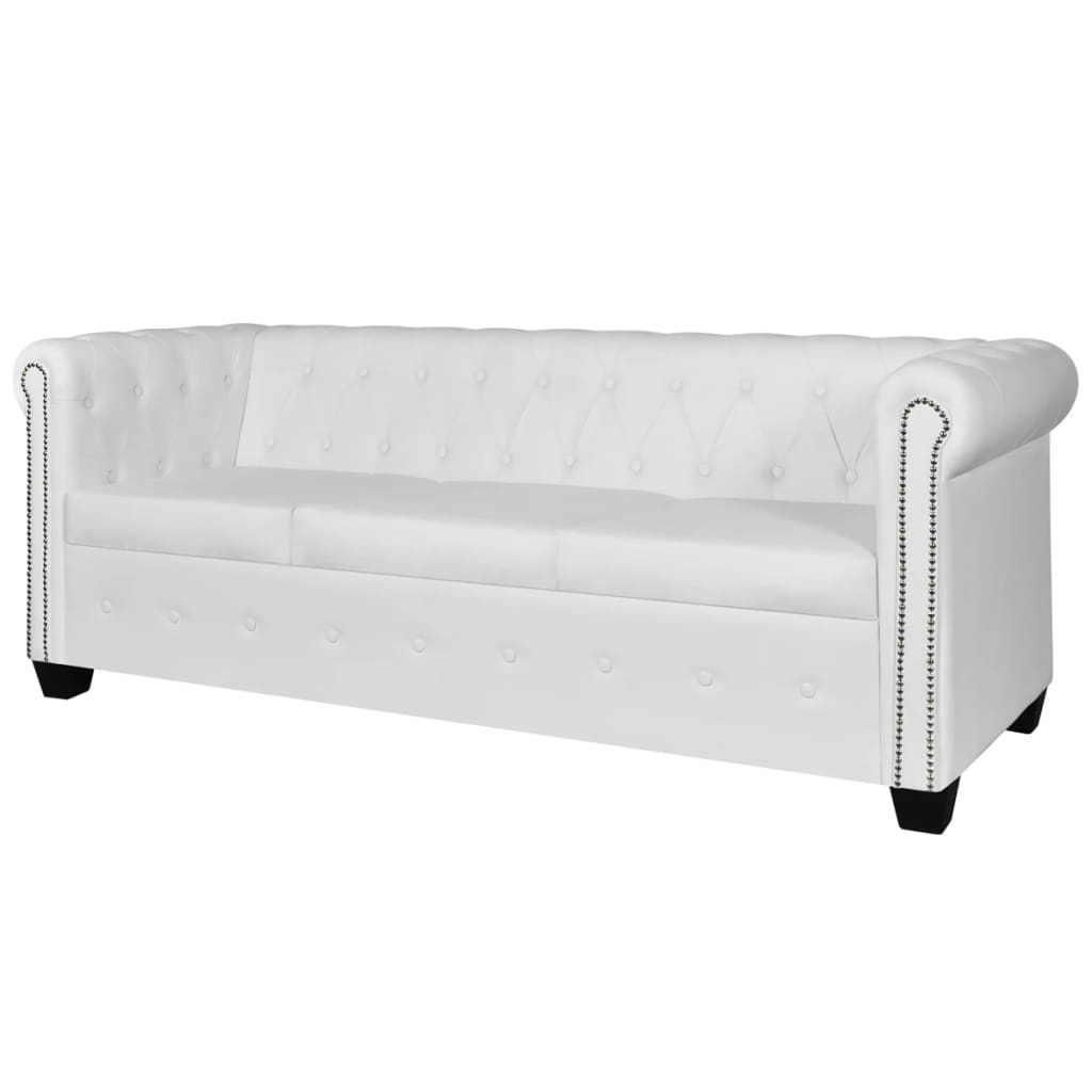  Canapé Chesterfield à 3 places cuir synthétique blanc