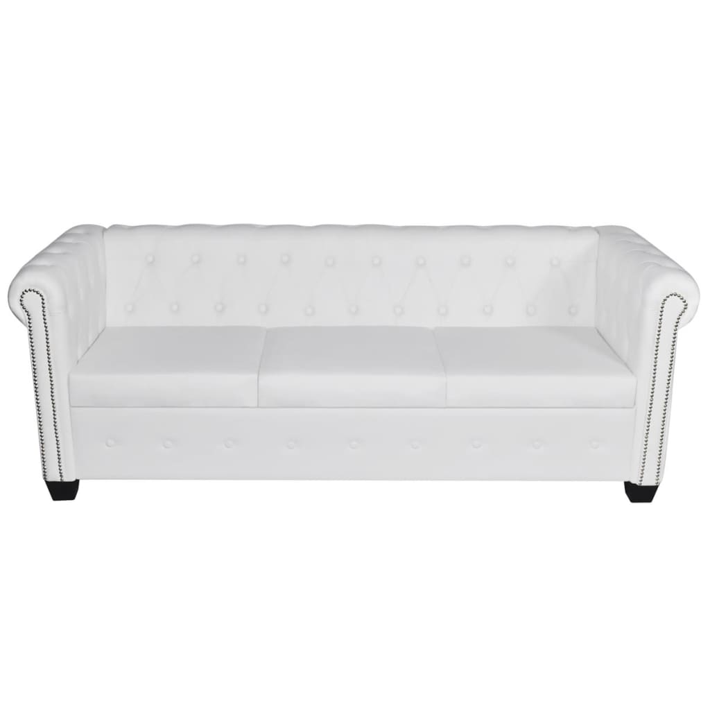  Canapé Chesterfield à 3 places cuir synthétique blanc