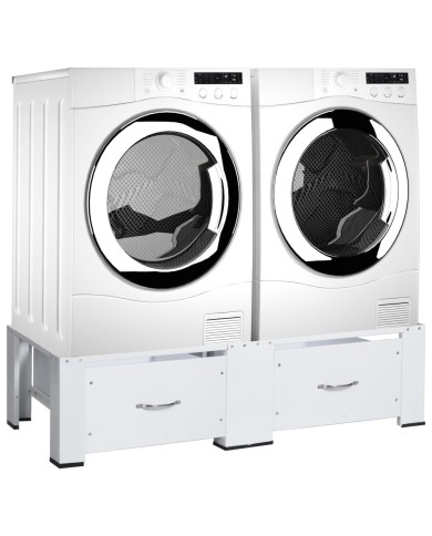 Socle double pour lave-linge et sèche-linge avec tiroirs Blanc