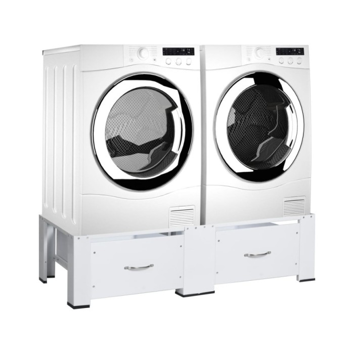Socle double pour lave-linge et sèche-linge avec tiroirs Blanc
