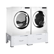 Socle double pour lave-linge et sèche-linge avec tiroirs Blanc