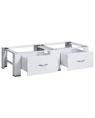 Socle double pour lave-linge et sèche-linge avec tiroirs Blanc