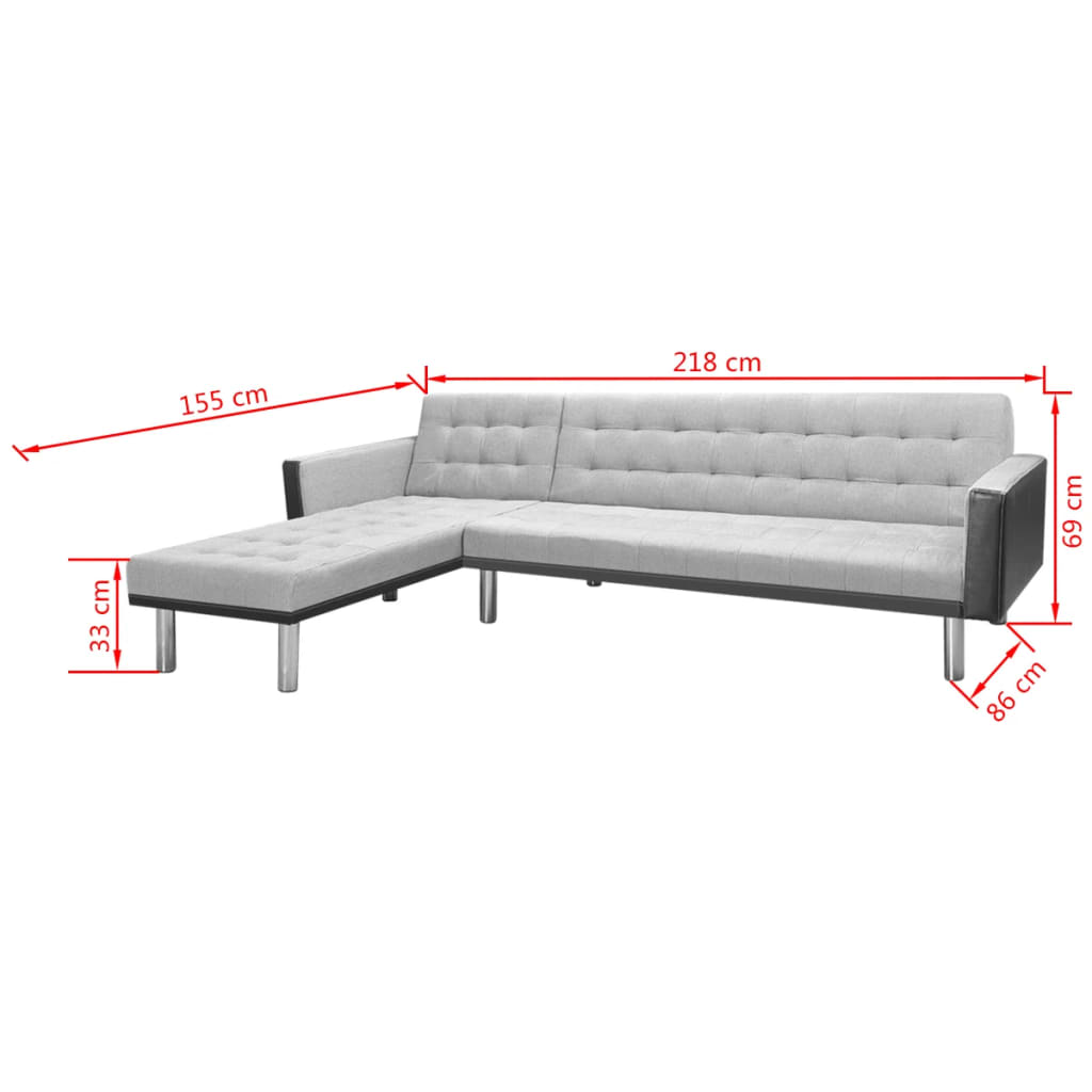  Canapé-lit d'angle tissu 218 x 155 x 69 cm noir et gris