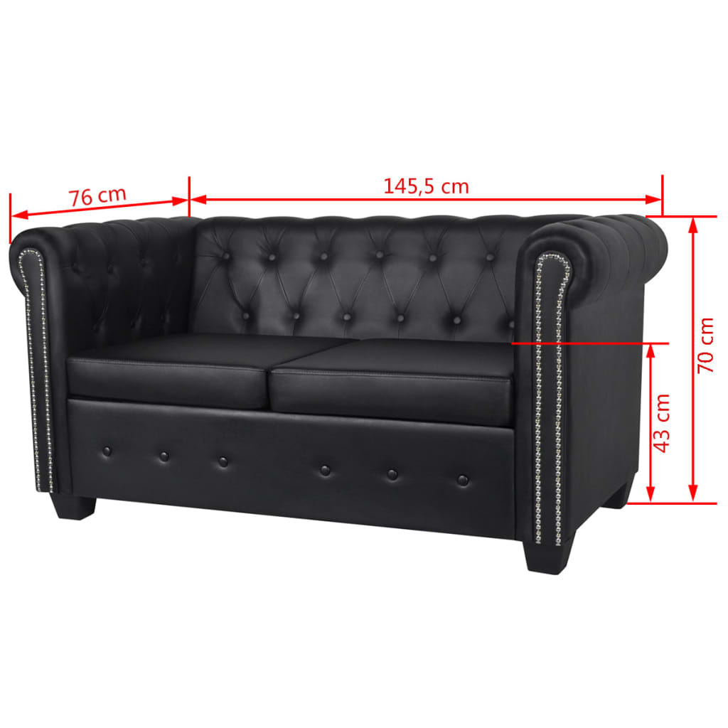  Canapé Chesterfield à 2 places et à 3 places noir