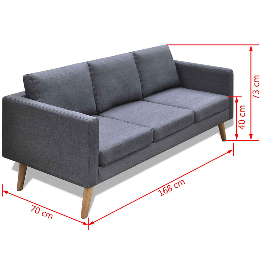  Canapé à 3 places Tissu Gris foncé