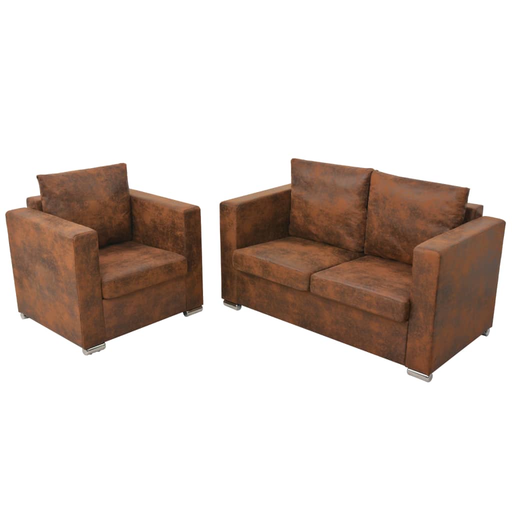  Ensemble de canapés 2 pcs Cuir daim synthétique