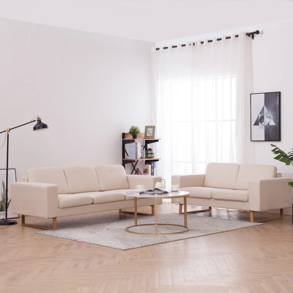 Ensemble de canapé 2 pcs Tissu Crème
