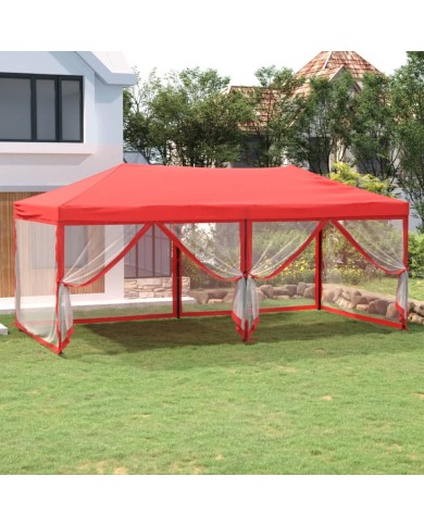 Tente de réception pliable avec parois Rouge 3x6 m