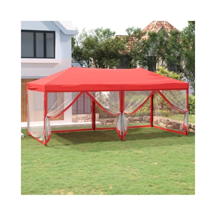 Tente de réception pliable avec parois Rouge 3x6 m