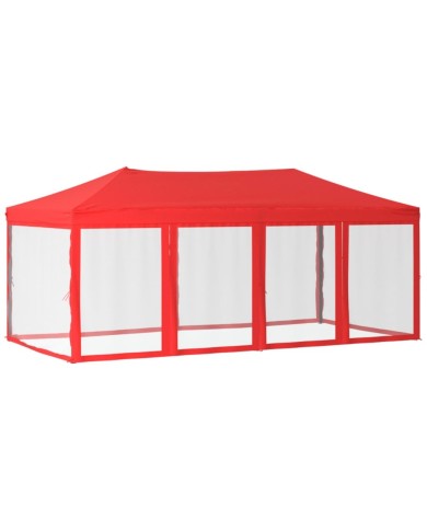 Tente de réception pliable avec parois Rouge 3x6 m