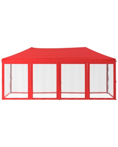 Tente de réception pliable avec parois Rouge 3x6 m