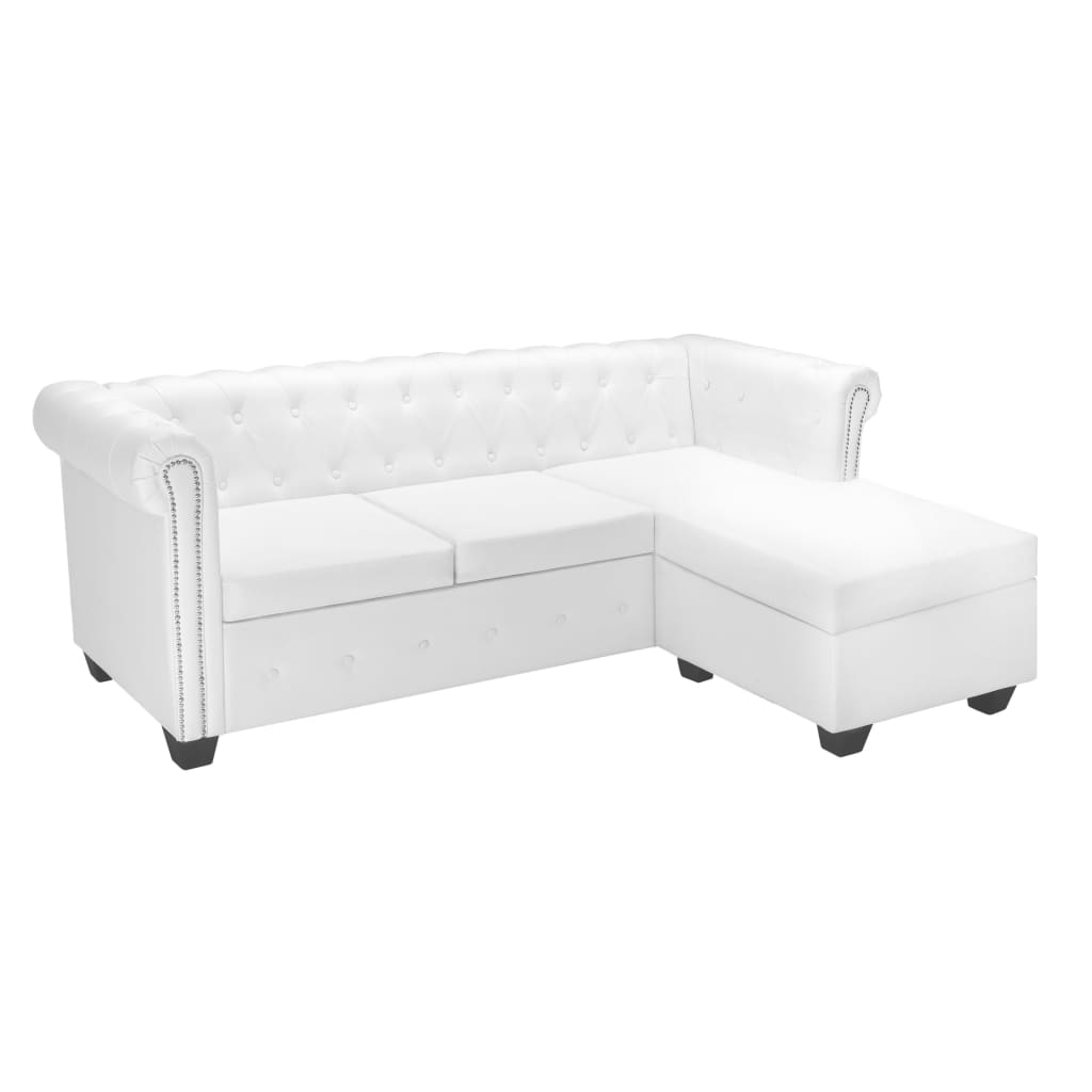  Canapé Chesterfield en forme de L cuir synthétique blanc