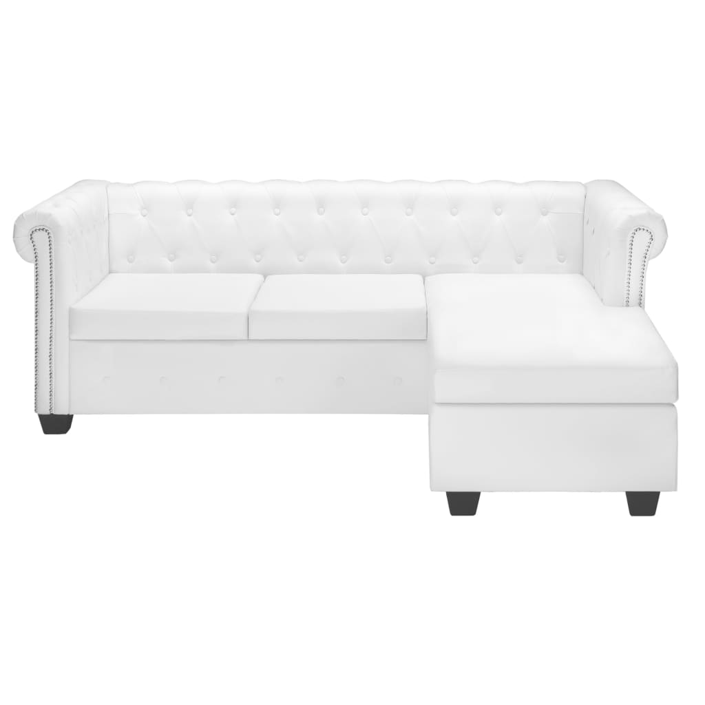  Canapé Chesterfield en forme de L cuir synthétique blanc