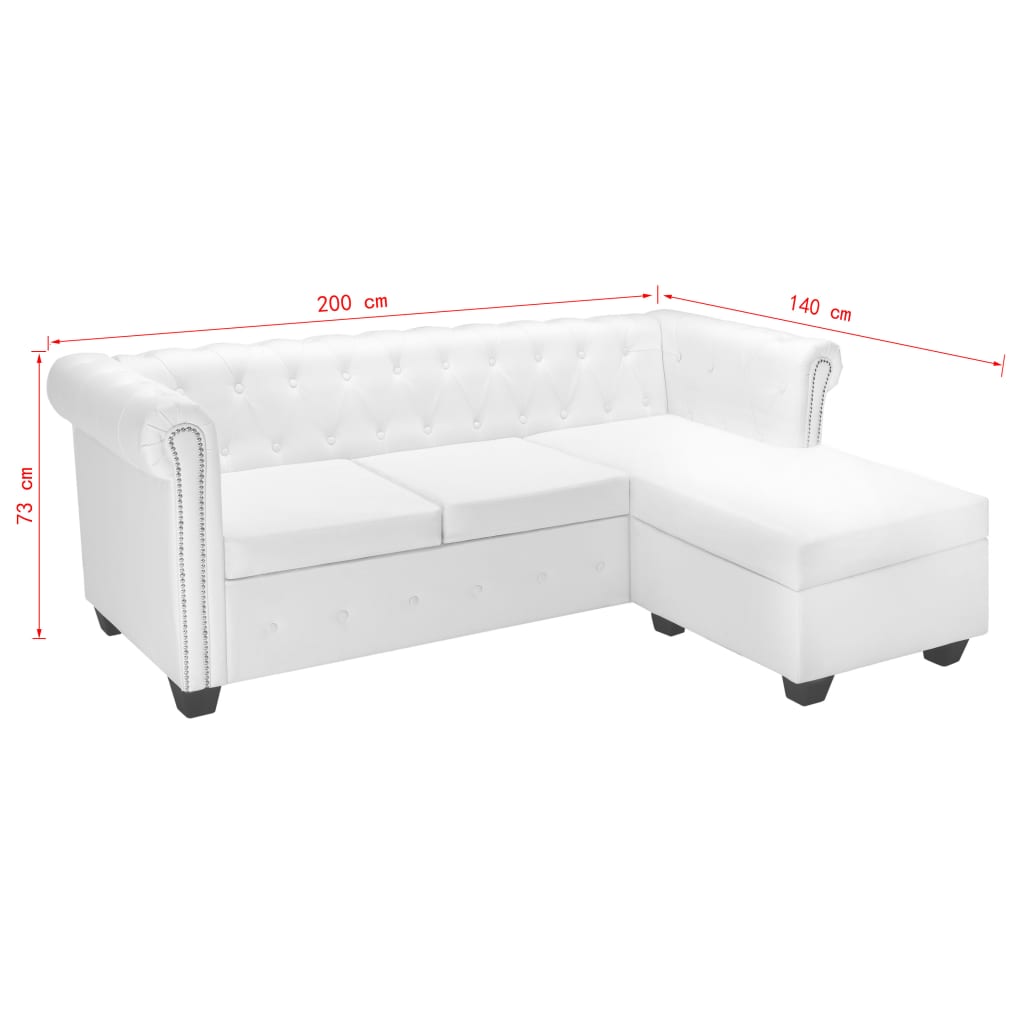  Canapé Chesterfield en forme de L cuir synthétique blanc