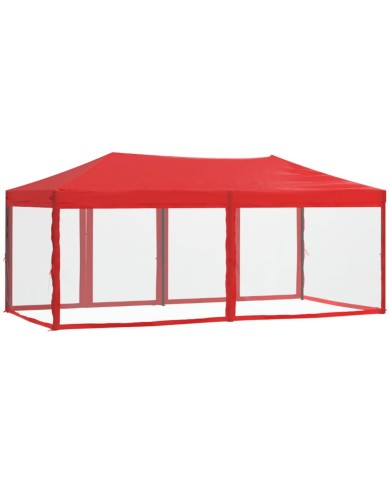 Tente de réception pliable avec parois Rouge 3x6 m