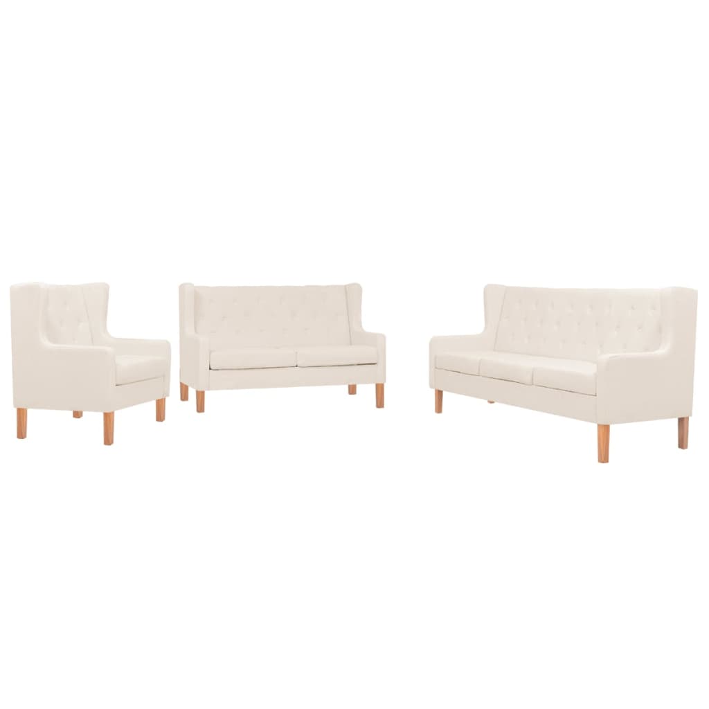  Ensemble de canapés 3 pcs tissu blanc crème