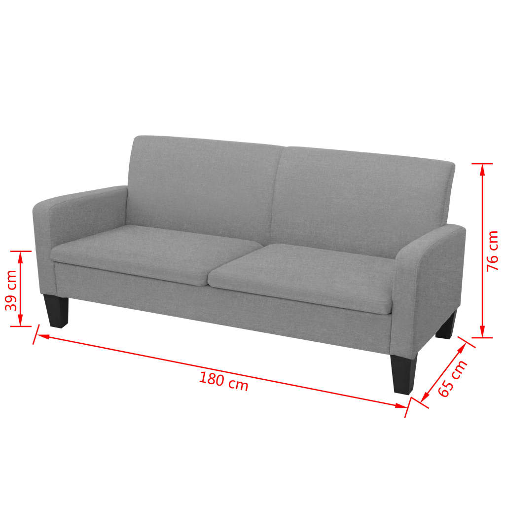  Canapé à 3 places 180 x 65 x 76 cm Gris clair
