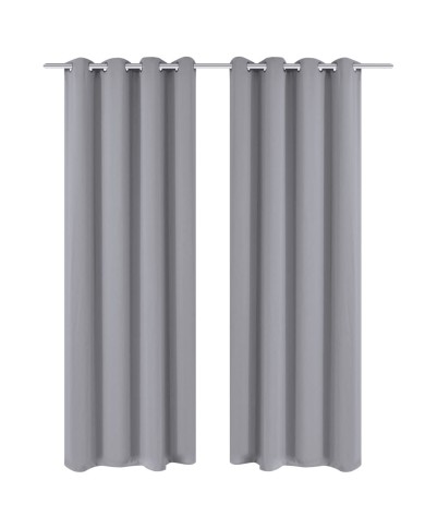 2 pcs Rideau Blackout Occultant Gris avec Œillets en métal 135x245cm