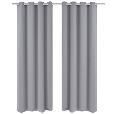 2 pcs Rideau Blackout Occultant Gris avec Œillets en métal 135x245cm