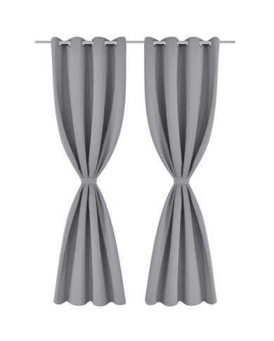 2 pcs Rideau Blackout Occultant Gris avec Œillets en métal 135x245cm