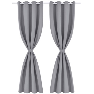 2 pcs Rideau Blackout Occultant Gris avec Œillets en métal 135x245cm