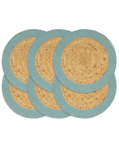 Napperons 6 pcs Naturel et vert 38 cm Jute et coton