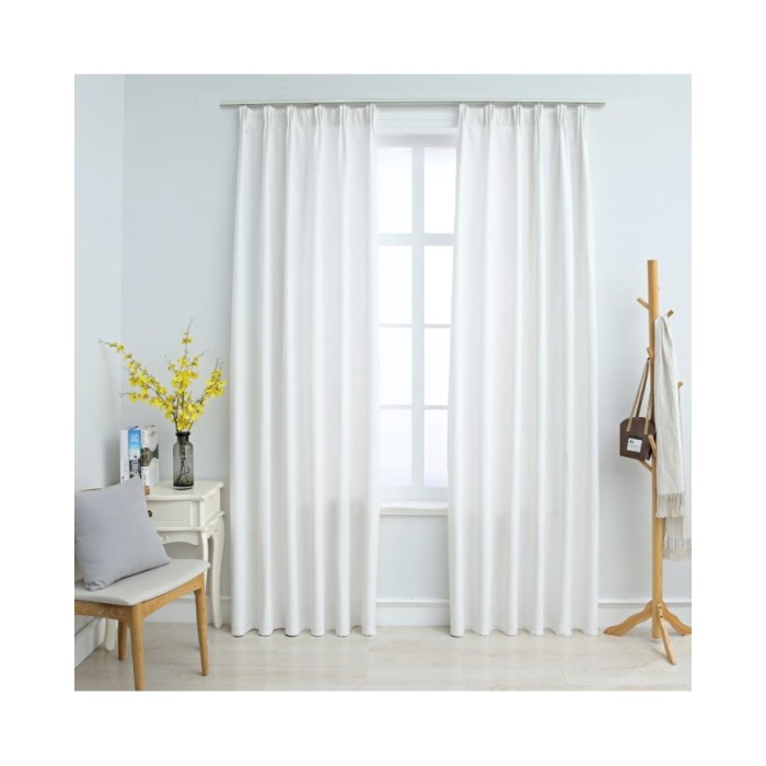 Rideaux occultants avec crochets 2 pcs Blanc cassé 140x175 cm