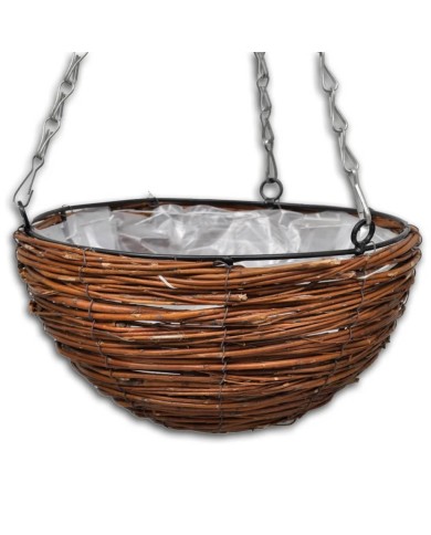Lot de 4 Paniers Supsendus en Saule avec Fonds et Chaine Pendante 