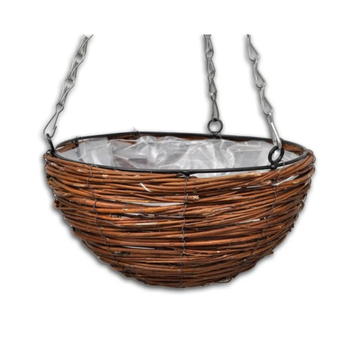 Lot de 4 Paniers Supsendus en Saule avec Fonds et Chaine Pendante 