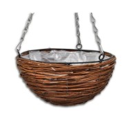 Lot de 4 Paniers Supsendus en Saule avec Fonds et Chaine Pendante 
