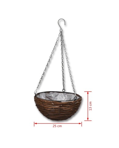 Lot de 4 Paniers Supsendus en Saule avec Fonds et Chaine Pendante 
