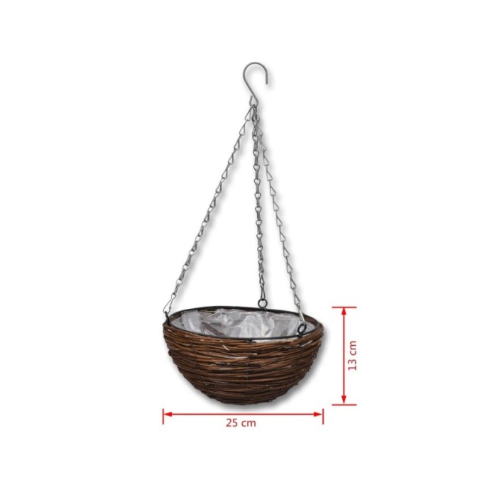 Lot de 4 Paniers Supsendus en Saule avec Fonds et Chaine Pendante 