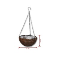 Lot de 4 Paniers Supsendus en Saule avec Fonds et Chaine Pendante 